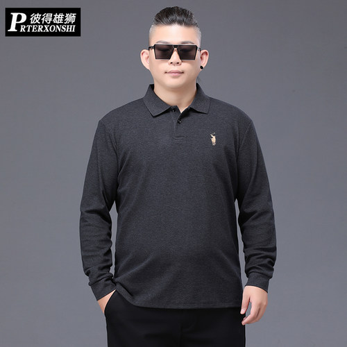 大码长袖衬衫领胖子T恤polo