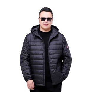 秋冬特大码胖子白鸭绒羽绒服男士加肥加大肥佬超轻薄连帽短款外套