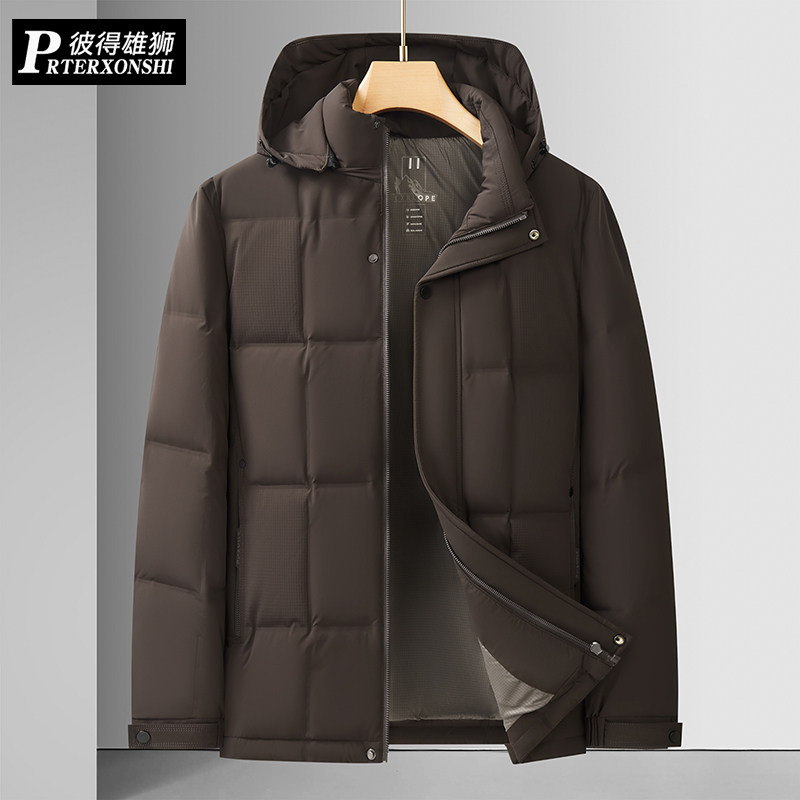 中年男士羽绒服加肥加大码可脱卸帽加厚保暖外套肥佬胖子宽松上衣