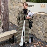 现货中长款格子木头扣呢大衣209P185288，女装毛呢外套，浙宝273