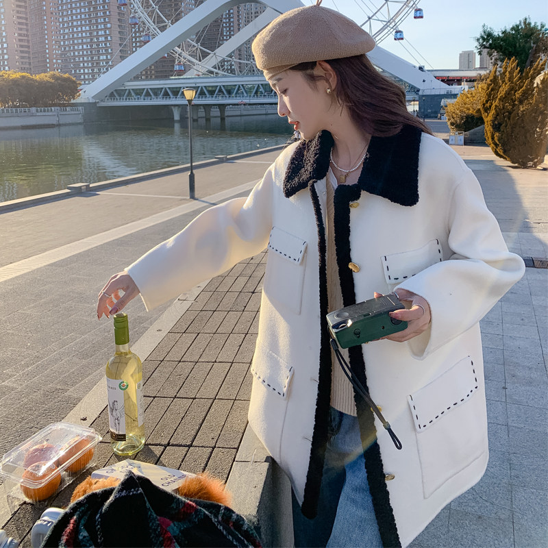 2022新款呢大衣拼接羊羔毛273213P170控价258,女装毛呢外套,浙宝273