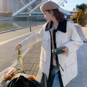 2022新款呢大衣拼接羊羔毛273  213P170控价258,女装毛呢外套,浙宝273