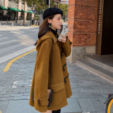 现货新增咖啡色牛角扣呢大衣A07P165控价238，女装毛呢外套，浙宝273