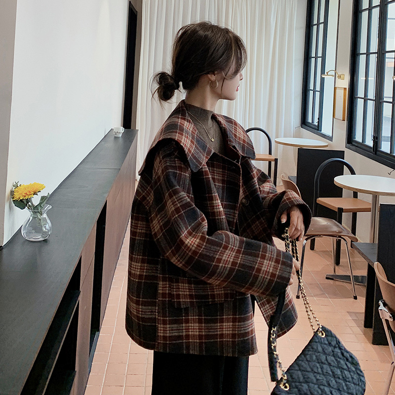 新款双面羊绒格子90羊毛小短款273226P255控价368，女装毛呢外套，浙宝273