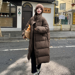 休闲卡其色立领长款保暖羽绒服女冬季2025新款轻薄白鸭绒保暖外套图片