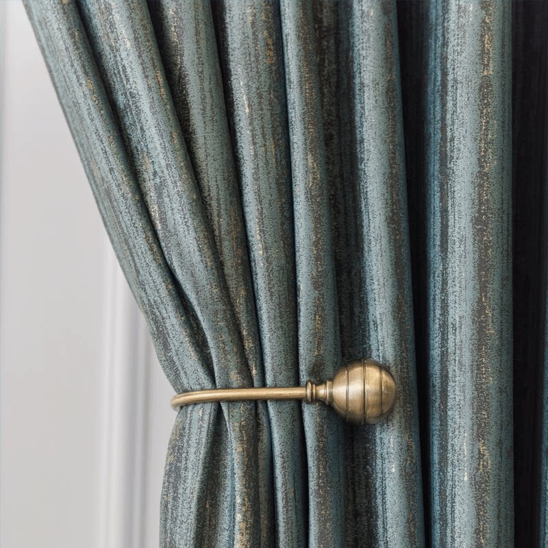 简约美式轻奢蓝灰色窗帘成品定制客厅书房落地飘窗遮光环保金丝绒