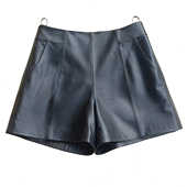 高腰a字宽松显瘦阔腿靴裤 女真皮皮裤 外穿 海宁头层牛皮皮短裤 新款