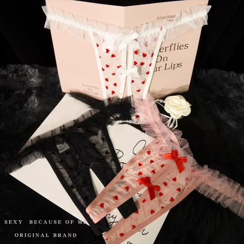 透明性感蕾丝免脱丁字裤女纯欲诱惑低腰少女蝴蝶开档火辣内裤新款