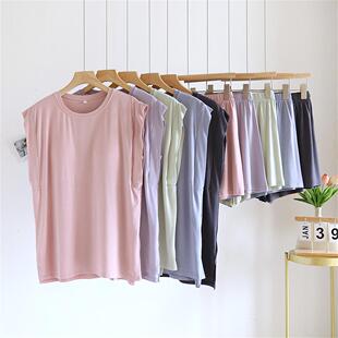 薄款 短裤 套装 凉感家居服飞袖 夏季 睡衣女款 莫代尔自带胸垫无袖