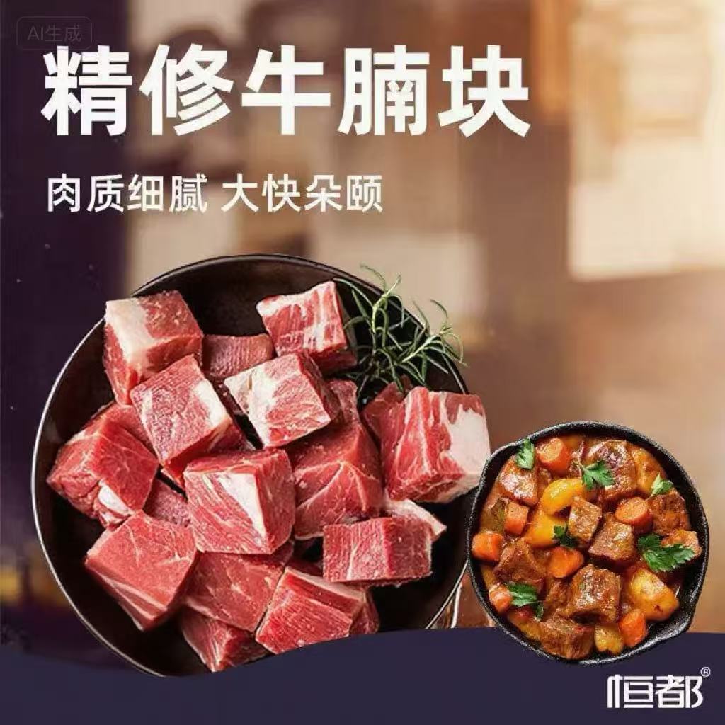 恒都牛腩块500g*4袋精修微调理家庭冷冻牛肉块商用牛腩肉新鲜国产