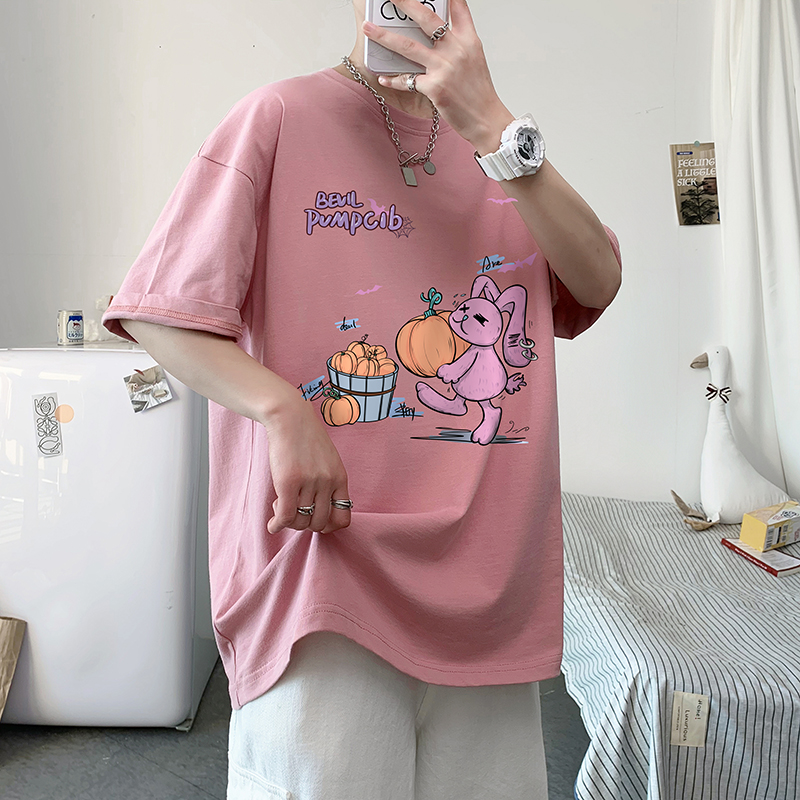 Cartoon graffiti rabbit Print Cotton Short Sleeve T-shirt for men