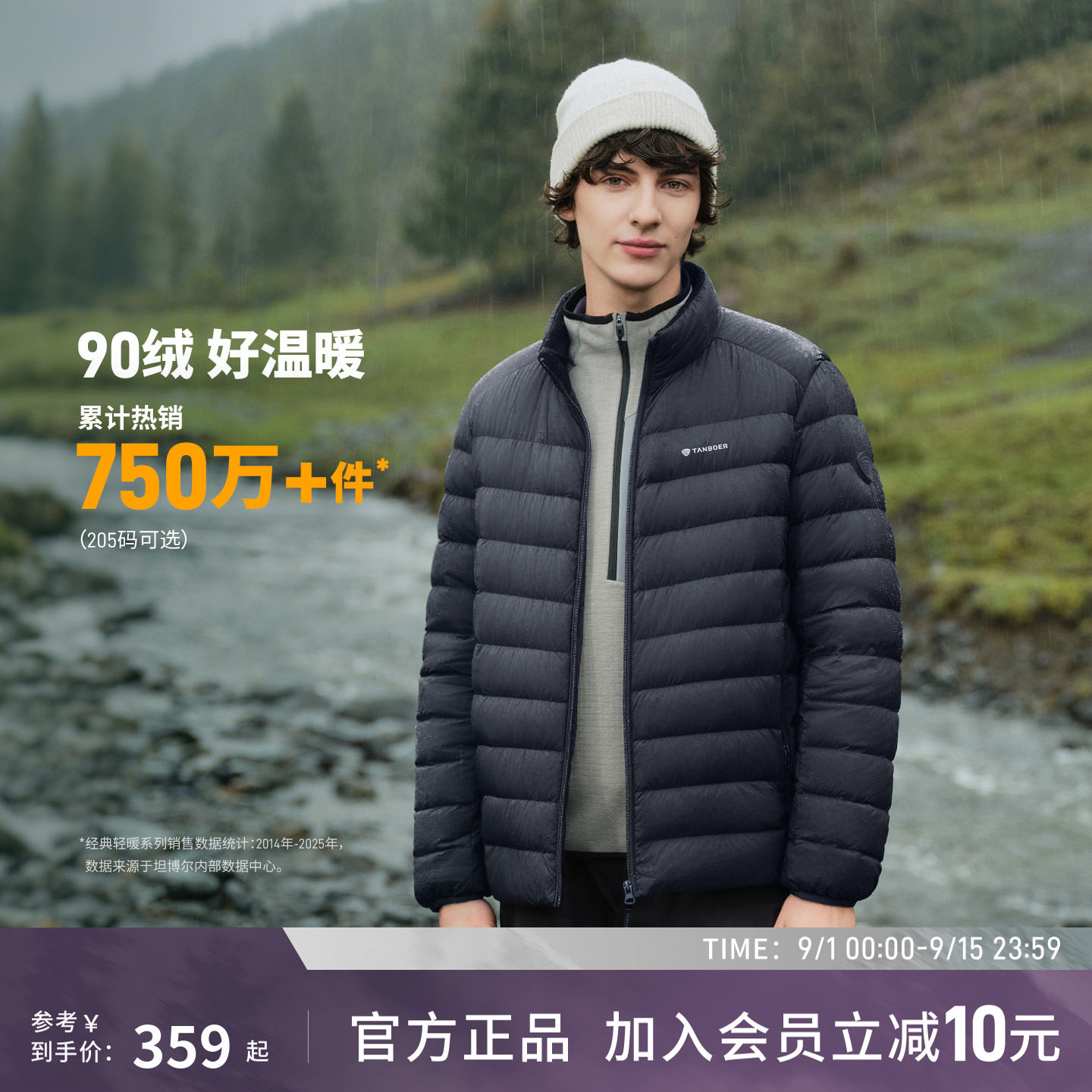 坦博尔秋季新款轻薄羽绒服男士短款户外立领防风保暖羽绒外套图片