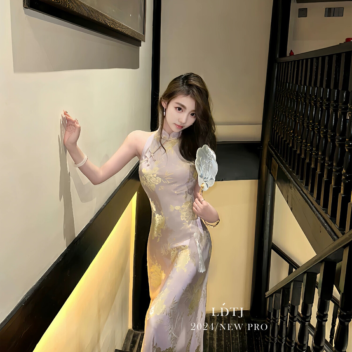 怡熙新中式旗袍绣花修身显瘦连衣裙8919