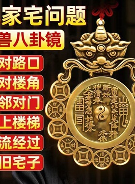 瑞兽山鬼花钱八卦镜大门口挂件纯黄铜家用大门对厕所阳台窗户摆件
