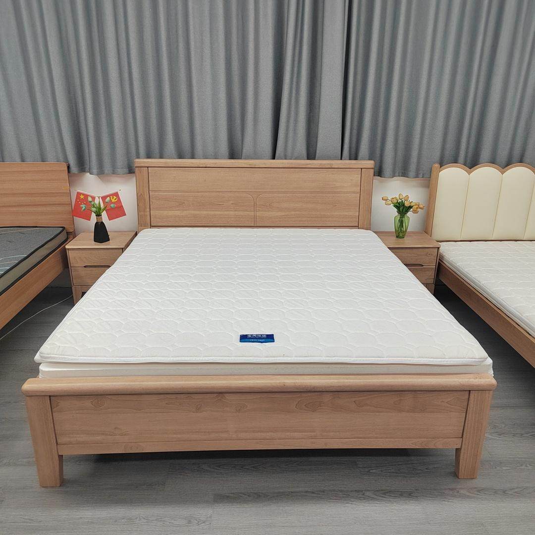 老三严选南洋白橡床头直拼全实木现代简约北欧中式主卧原木色大床