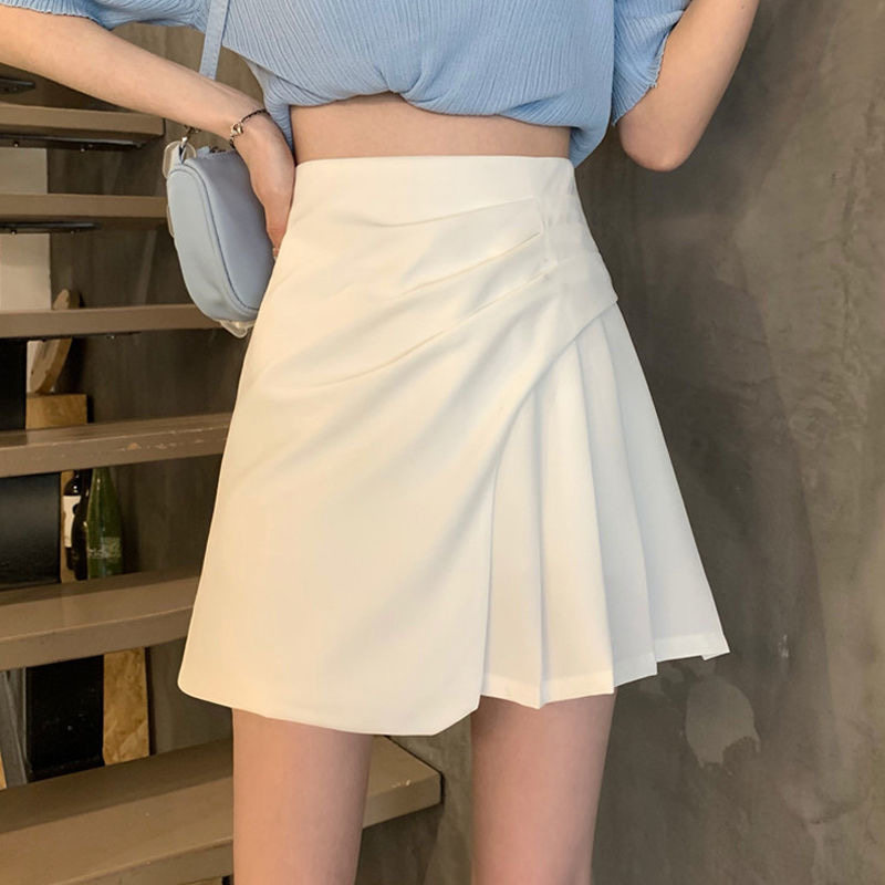 百褶裙半身裙女2022夏季新款高腰显瘦不规则a字裙包臀短裙子ins潮