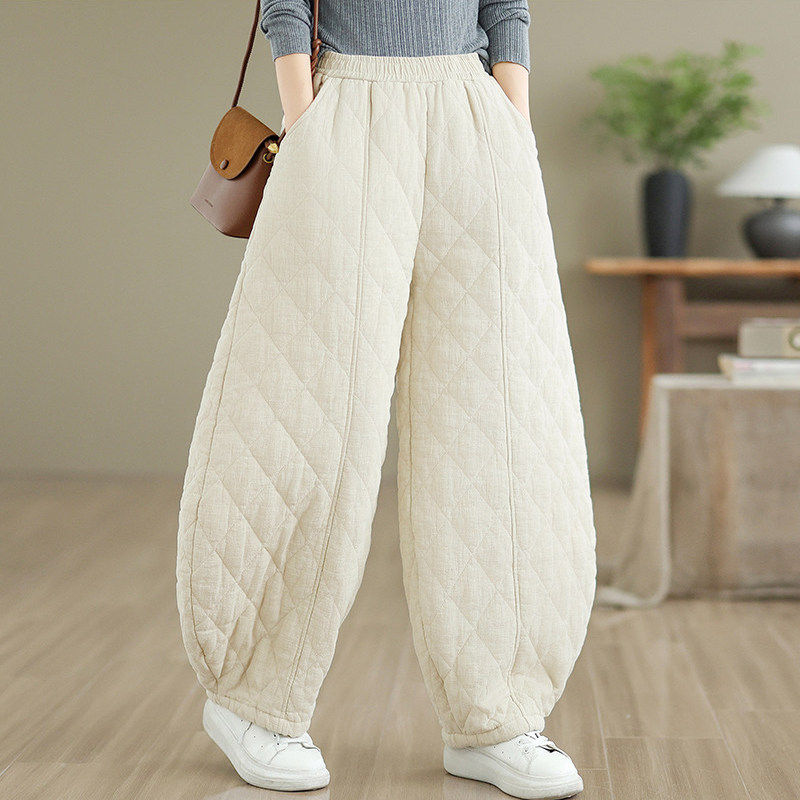 冬季韩系加绒加厚阔腿保暖棉裤女