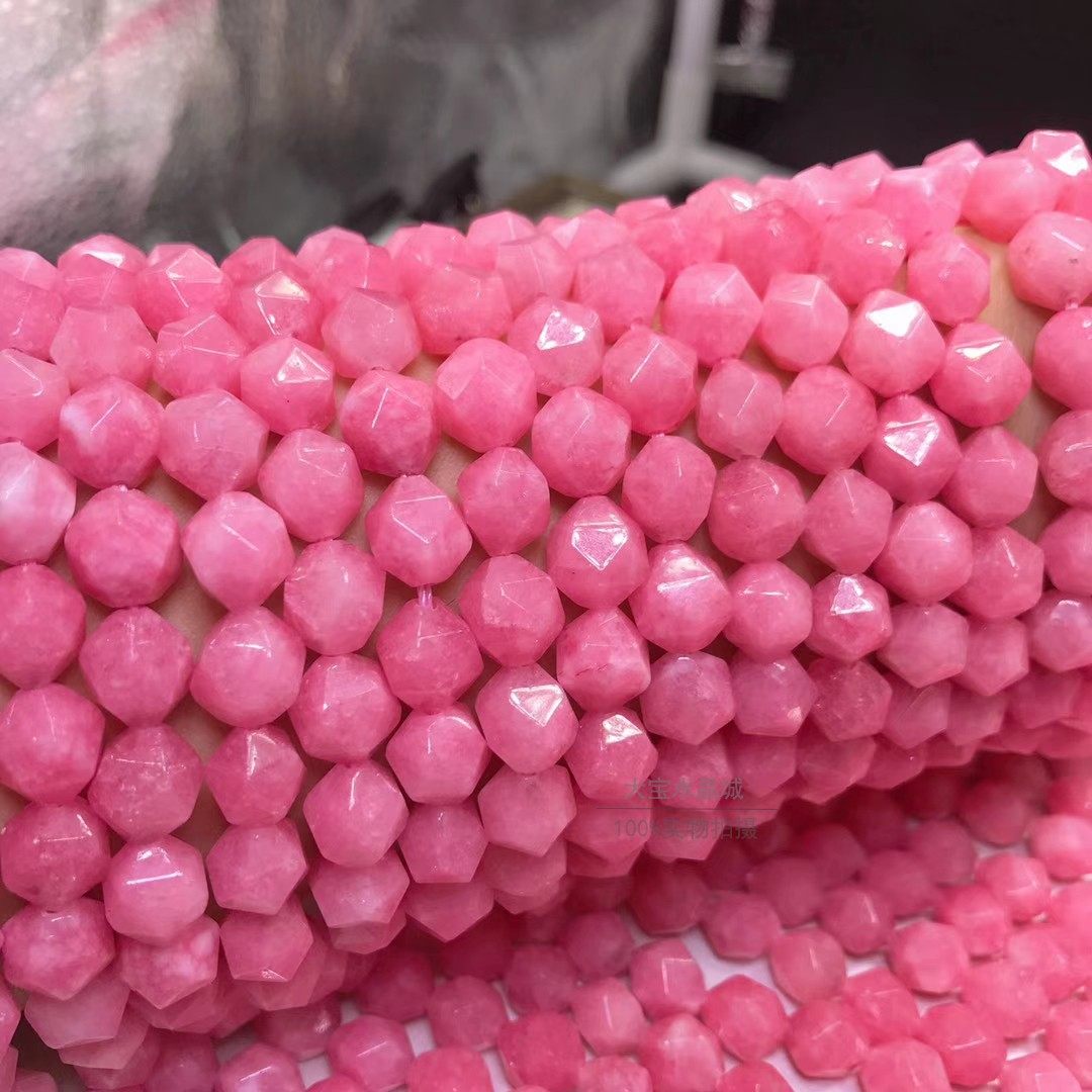 天然水晶 红纹玉钻石面 切面刻面散珠 硬抛切角半成品长链 配珠