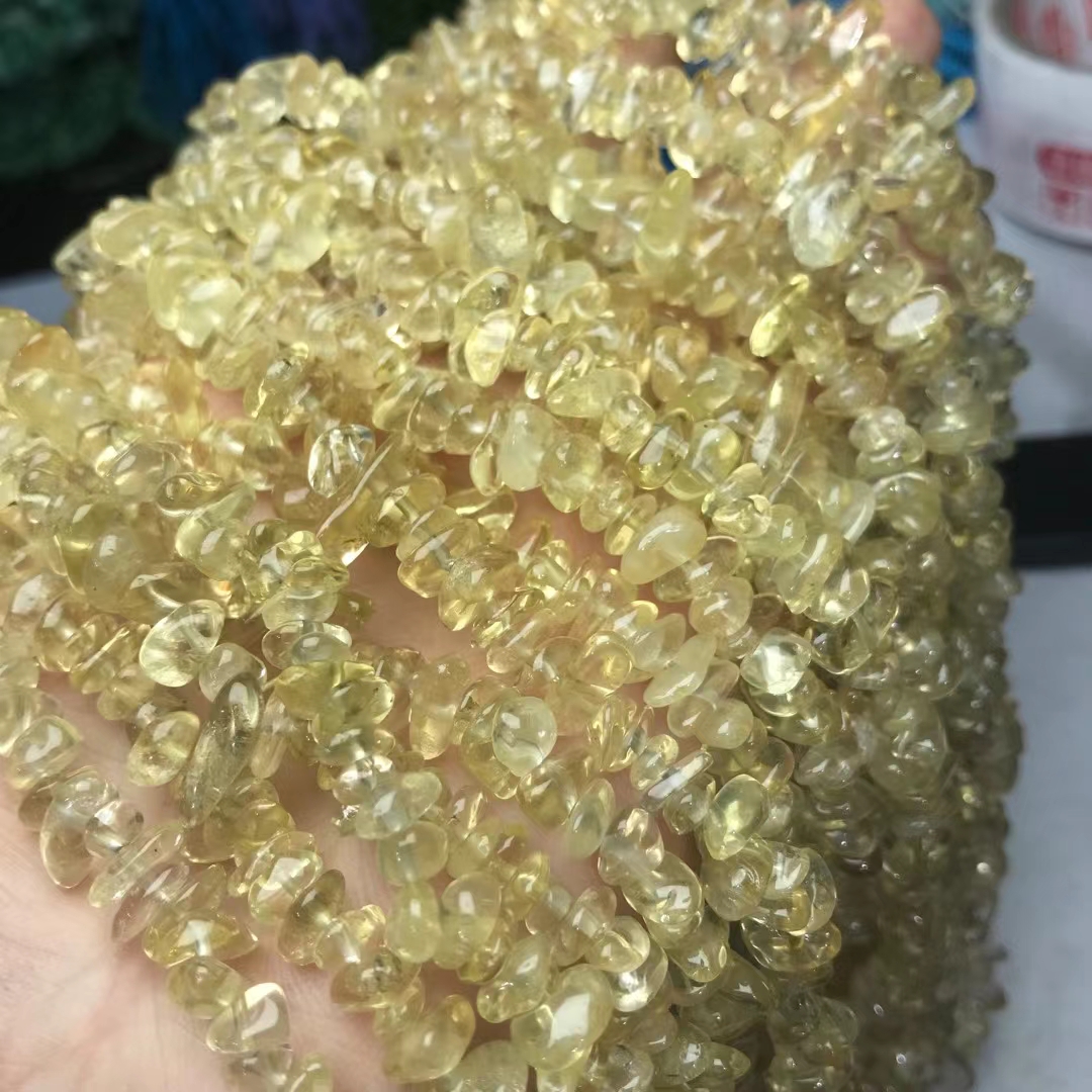 天然水晶 巴西柠檬黄水晶平孔碎石散珠半成品手链项链配件配珠