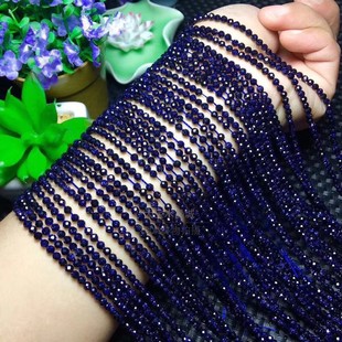 半成品 蓝砂石足球面切面刻面散珠 蓝沙石手链项链配件 3MM 2MM