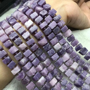 6*10MM天然水晶 紫锂云母直切方块散珠半成品手链项链配珠配件