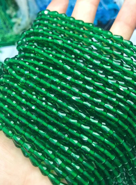 5×7MM 绿刚玉钻石切直孔水滴散珠半成品手链项链配件配珠饰品