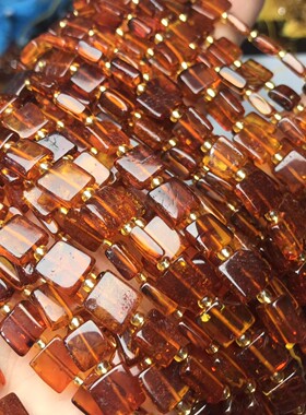 8-9MM天然水晶 琥珀血珀四方片方块散珠半成品手链项链配件配珠