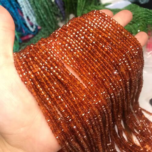 3MM天然水晶 芬达石榴石方糖散珠半成品手链项链配件配珠饰品