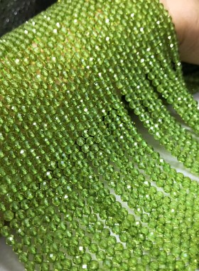 2MM 3MM 4MM 天然橄榄石切面刻面圆珠散珠 足球面半成品珠饰品