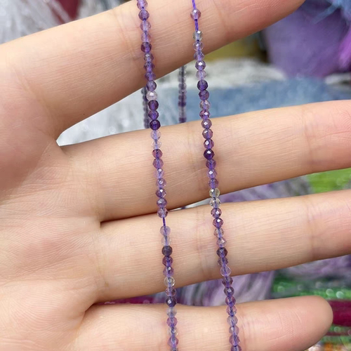 2mm天然水晶 紫萤石切面刻面散珠半成品手链项链配件配珠饰品