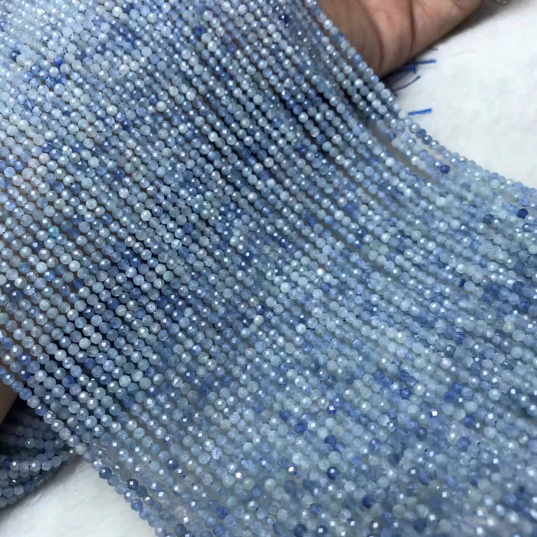 纯天然无优化浅色蓝晶石足球面半成品条珠  diy散珠配件饰品一条