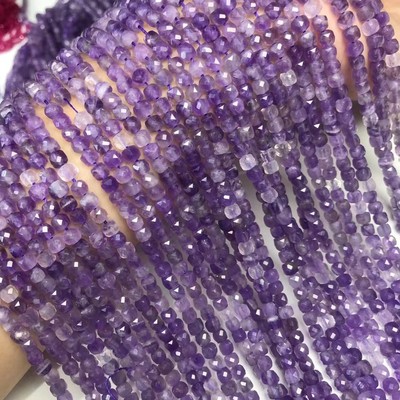 4MM天然水晶 梦幻薰衣草紫水晶钻石面方块散珠半成品手链项链配件