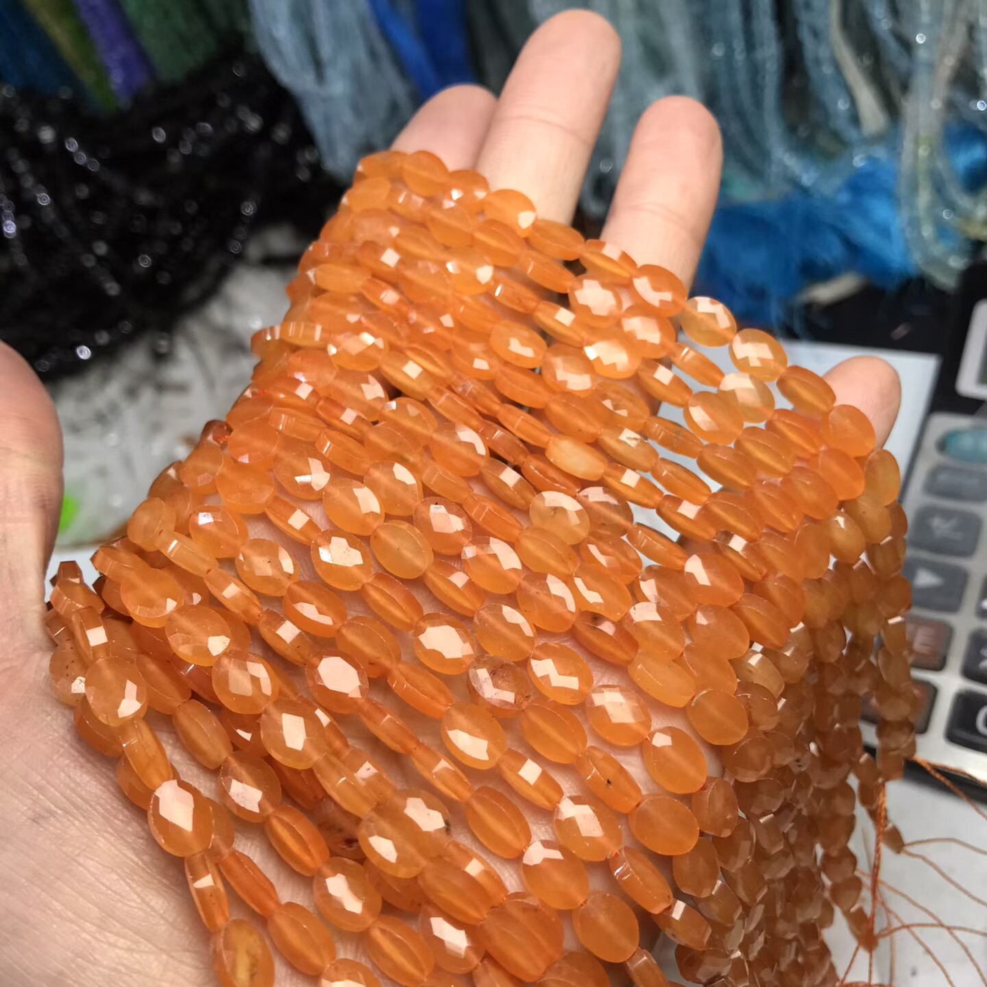 6*8MM天然水晶 红东陵钻石面切椭圆蛋面散珠半成品手链项链配件图片