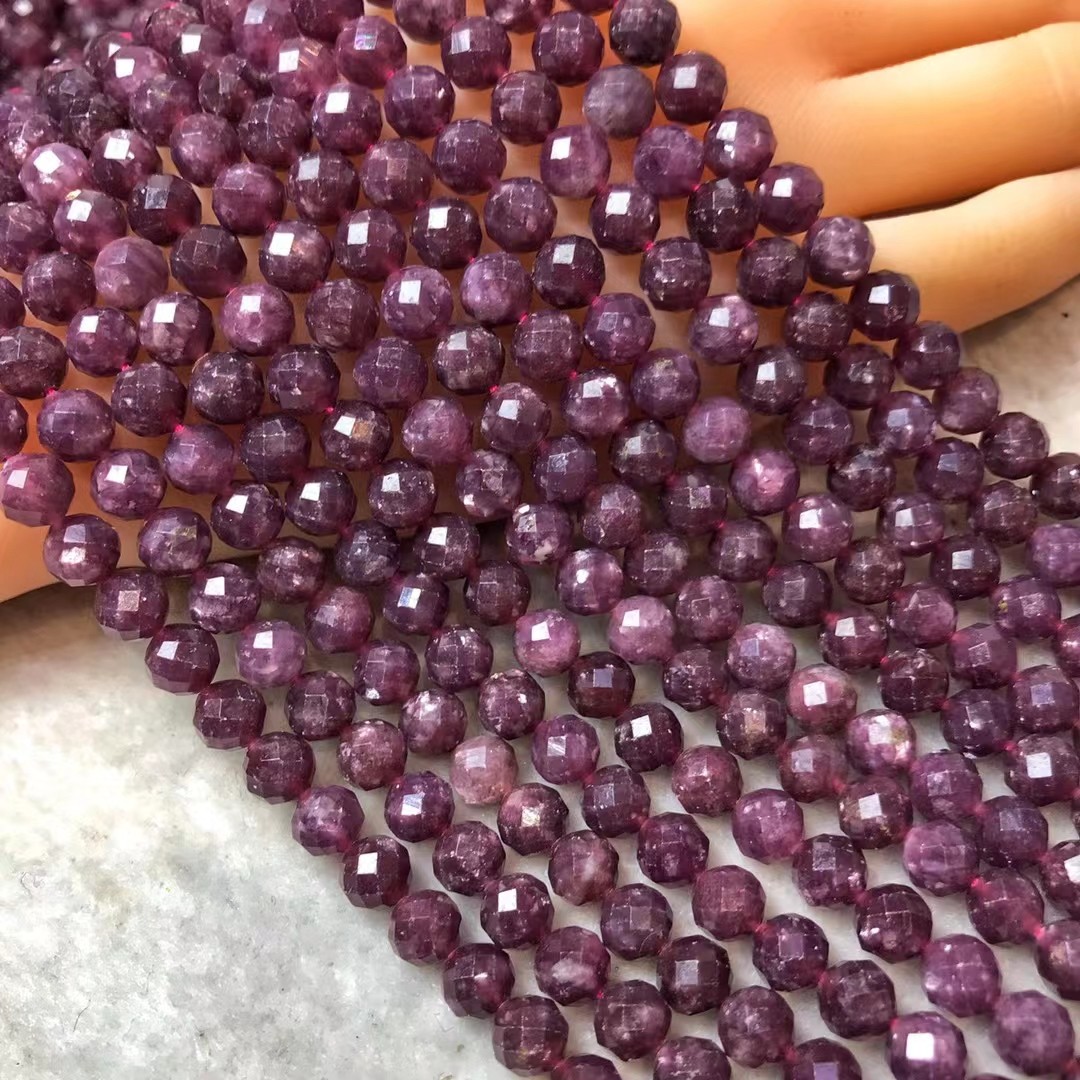 6-7mm 天然桃花色玫红梅花碧玺 足球面切面刻面散珠 碧玺半成品