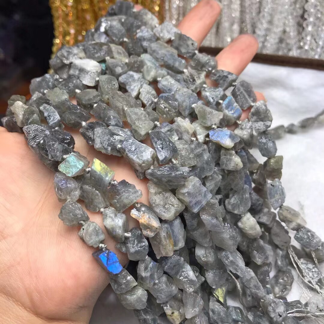 天然水晶 灰蓝月光哑光糖块原石柱型珠散珠 半成品柱形珠隔珠配珠