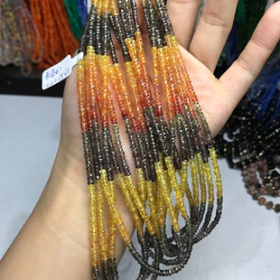 3-4MM天然水晶 渐变色彩黄蓝宝石切面盘珠 扁珠隔片散珠半成品