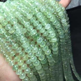 硬抛足球面扁珠半成品珠 葡萄石刻面切面盘珠散珠 天然水晶 6x7MM