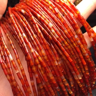 小管珠柱形珠半成品长链配饰 红玛瑙直管珠散珠 天然水晶 2x4MM