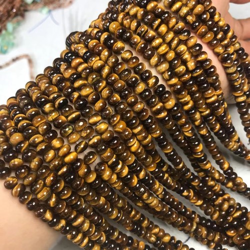 4*6MM天然水晶黄虎眼石圆角光面扁珠盘珠散珠半成品手链项链配件