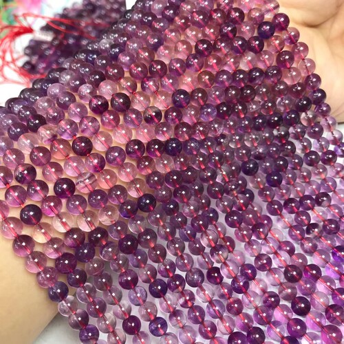 6MM8MM10MM天然水晶 7A紫红萤石圆珠散珠半成品手链项链配件配珠