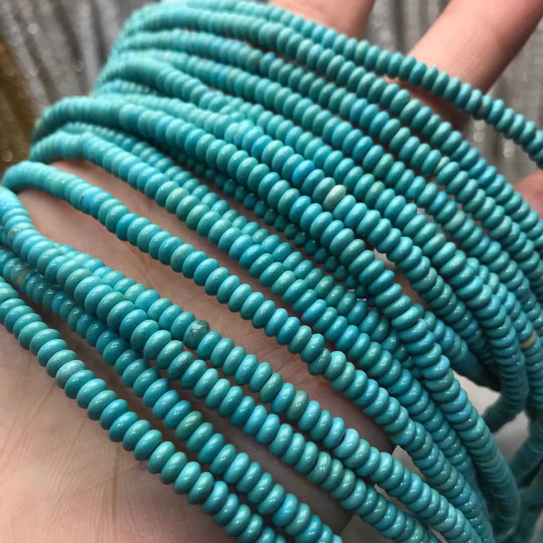 绿松石圆角扁珠散珠半成品手链项链配件配珠饰品刻面配件散珠
