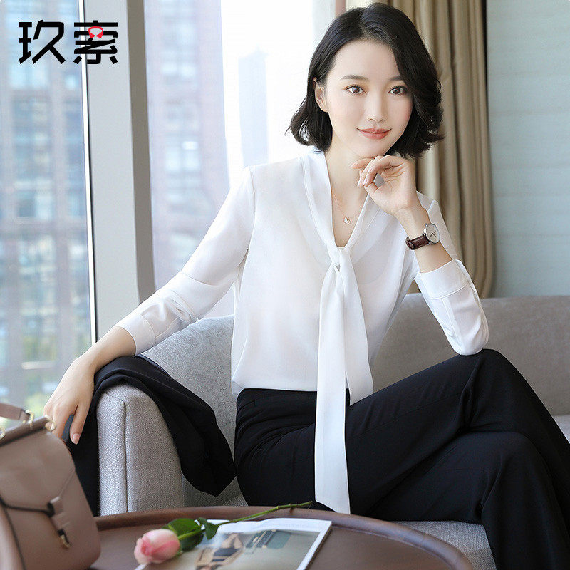2019新款时尚OL办公室秋装女长袖纯白色衬衫宽松雪纺职业洋气衬衣|msdalam kategori Butik wanita / wanita, shirt - dari Buy2taobao.com untuk memberikan perkhidmatan ejen Taobao profesional membeli