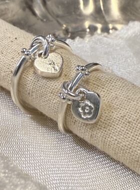 Goodjewelry 「小锁吊坠戒指」925银刻字定制小众开闭口叠戴