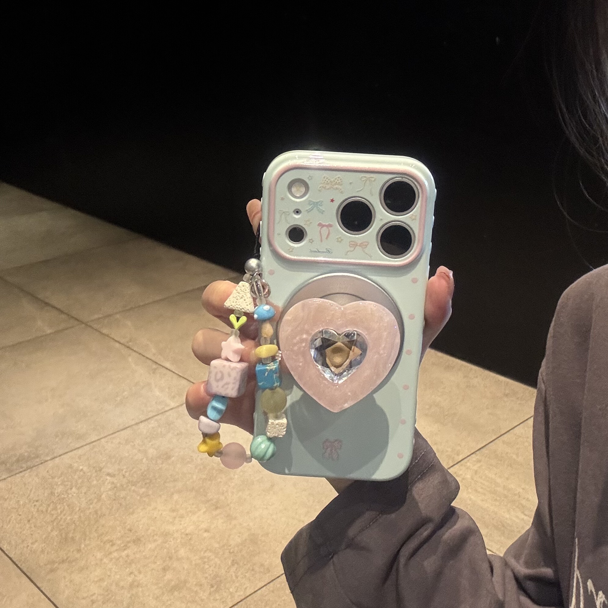 ins韩系粉蓝春季碎花磁吸爱心宝石支架适用苹果14Promax手机壳12女13pro苹果15promax韩15