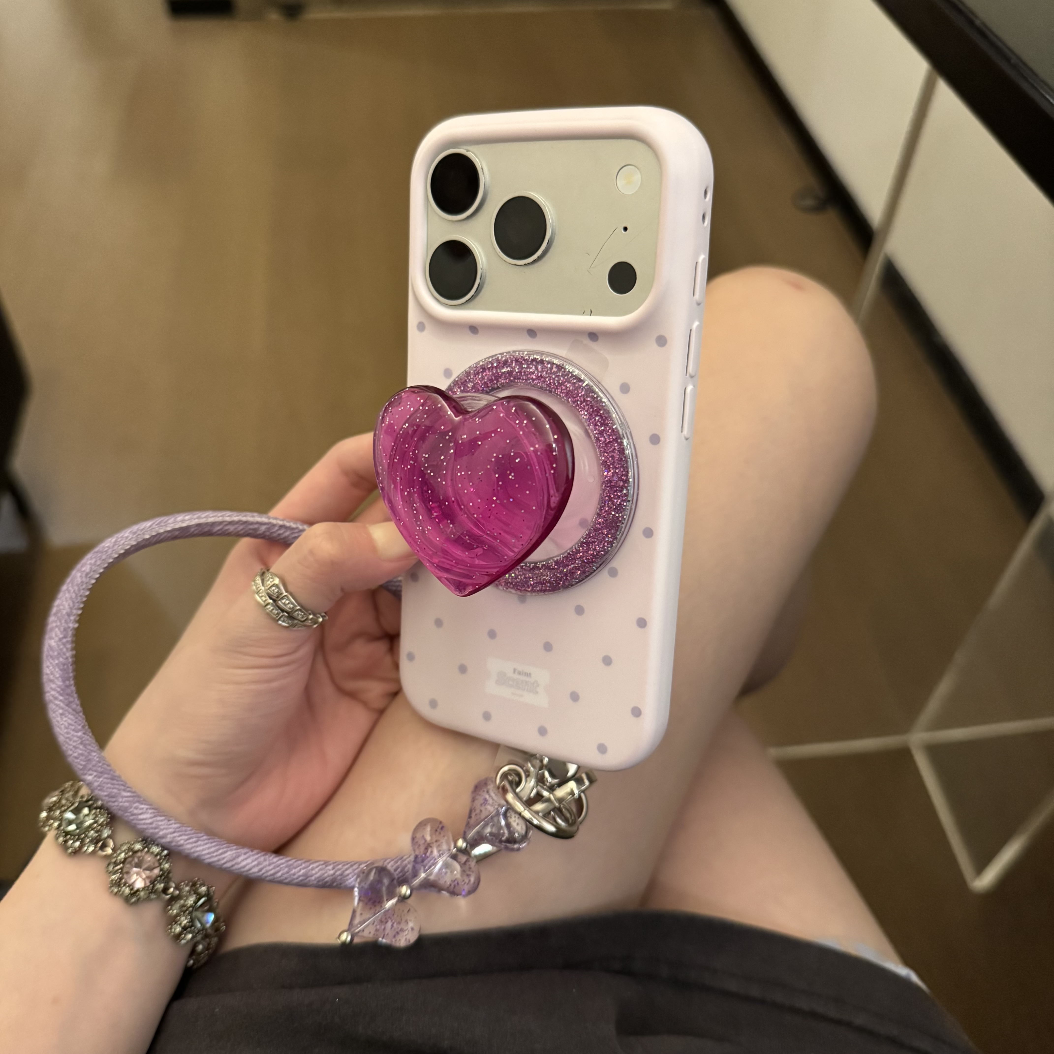 ins韩系原创简约墨点撞色果冻闪粉爱心磁吸支架适用苹果14Promax手机壳16女16pro苹果17promax韩15苹果17