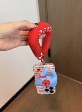 ins红蓝撞色樱桃菱格手提包支架充棉腕带适用苹果14Promax手机壳17女16pro苹果17promax韩15\13