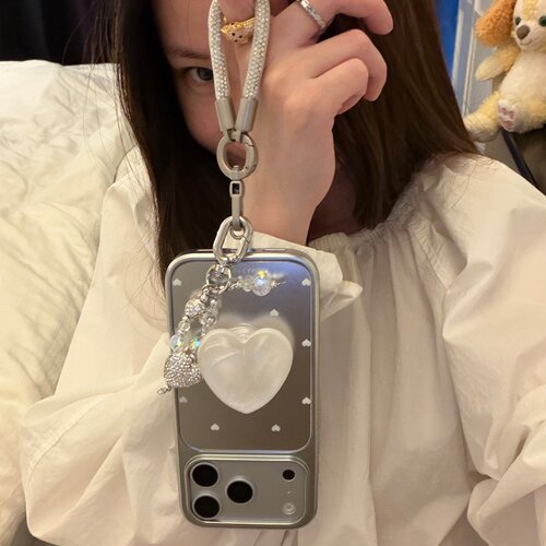 电镀爱心支架闪钻链适用18romax手机壳16女16pro 17promax韩15女17Pro小众15Pro
