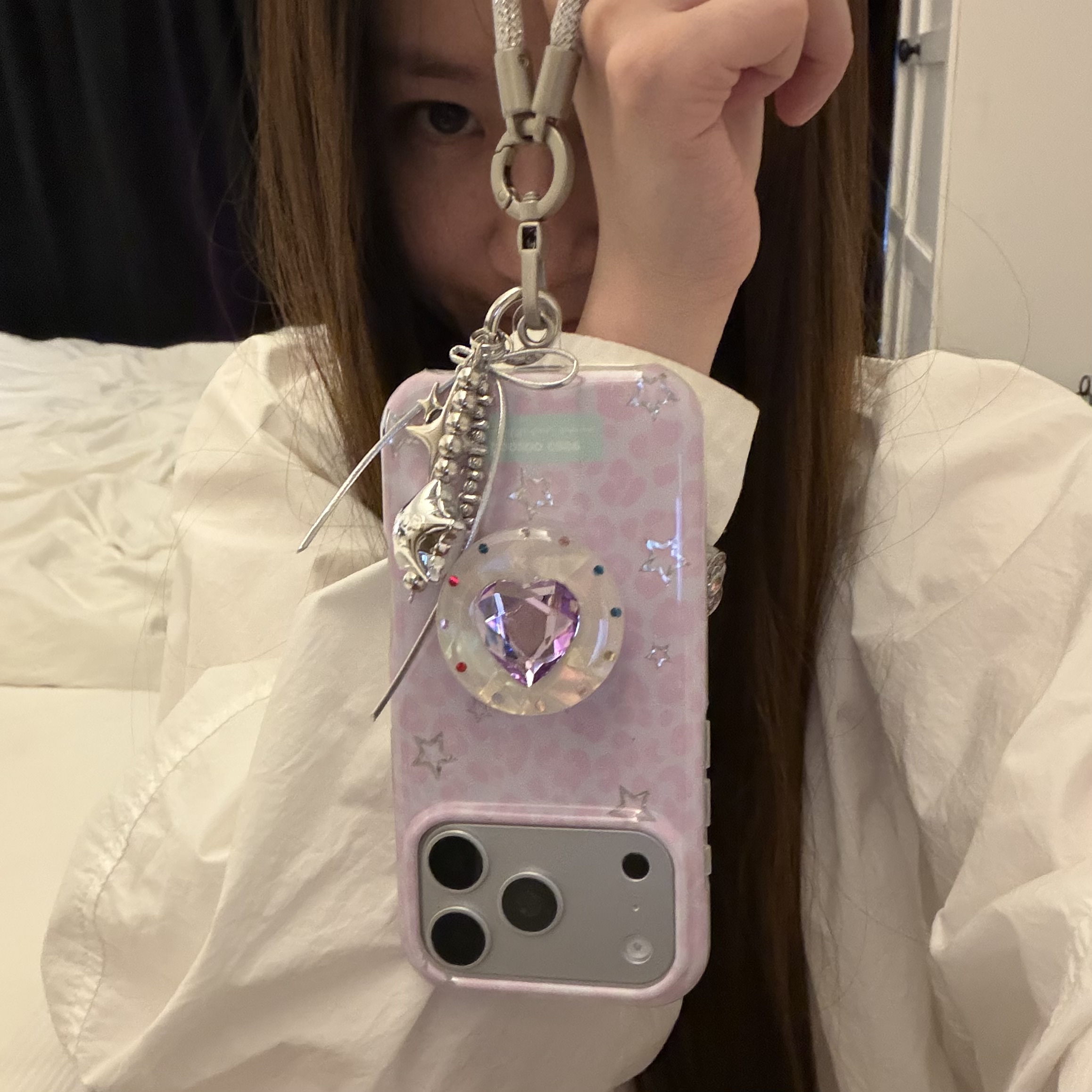 爱心宝石支架链条适用15Promax手机壳16女16pro 17promax韩15女17Pro