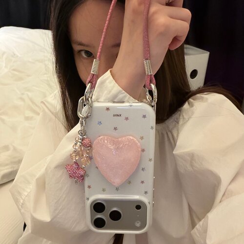 立体爱心支架闪钻链适用18romax手机壳16女16pro 17promax韩iphoneduo女17Pro
