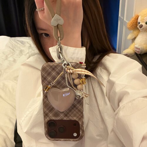 格纹爱心支架链条适用18romax手机壳16女16pro 17promax韩15女17Pro小众15Pro